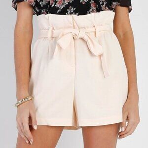 Ivory High Waisted Belt Mini Shorts